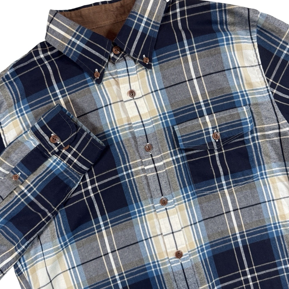 Brooks Brothers Red Fleece Flannel Shirt Mens Medium Blue Plaid Button Down